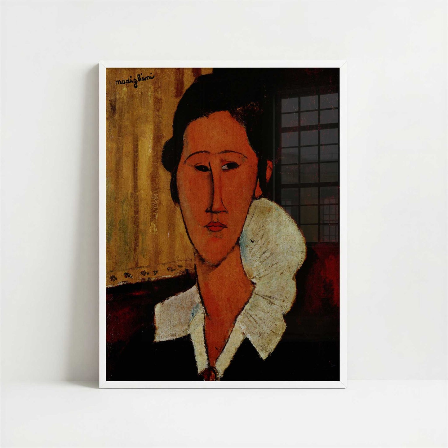 Portrait of Anna Zborovska (1917) by Amedeo Modigliani – Art Print - Art print in white frame