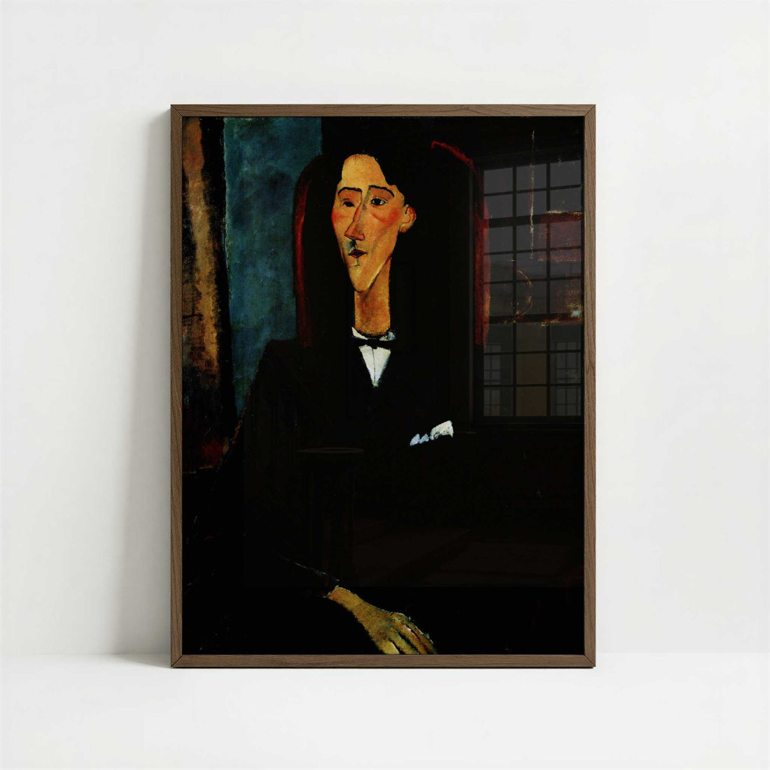 Portrait of Jean Cocteau (1916) by Amedeo Modigliani – Art Print - Art print in dark wood frame