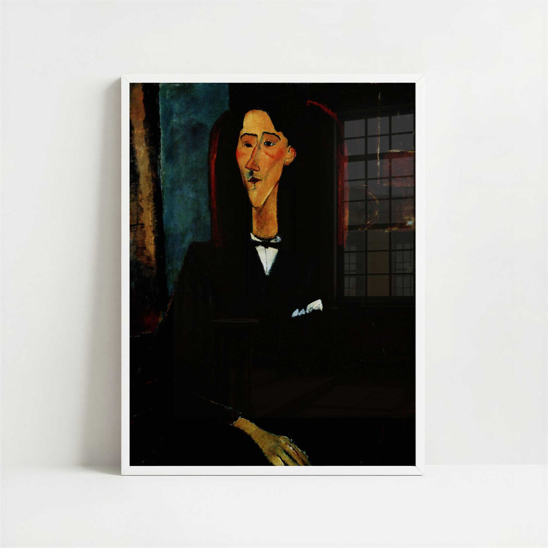 Portrait of Jean Cocteau (1916) by Amedeo Modigliani – Art Print - Art print in white frame