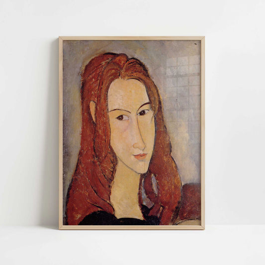Portrait of Jeanne Hébuterne (1917-18) by Amedeo Modigliani – Art Print - Art print in oak frame