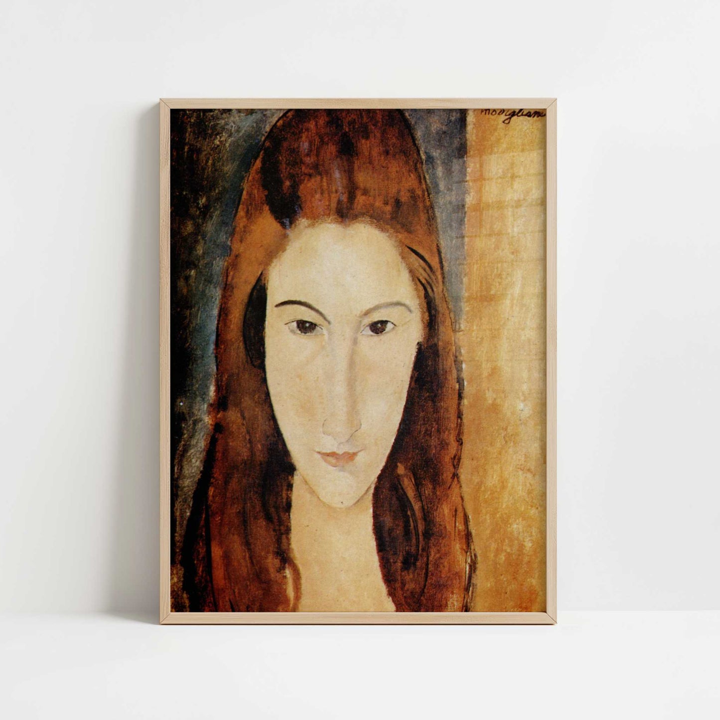 Portrait of Jeanne Hébuterne (1919) by Amedeo Modigliani – Art Print - Art print in oak frame