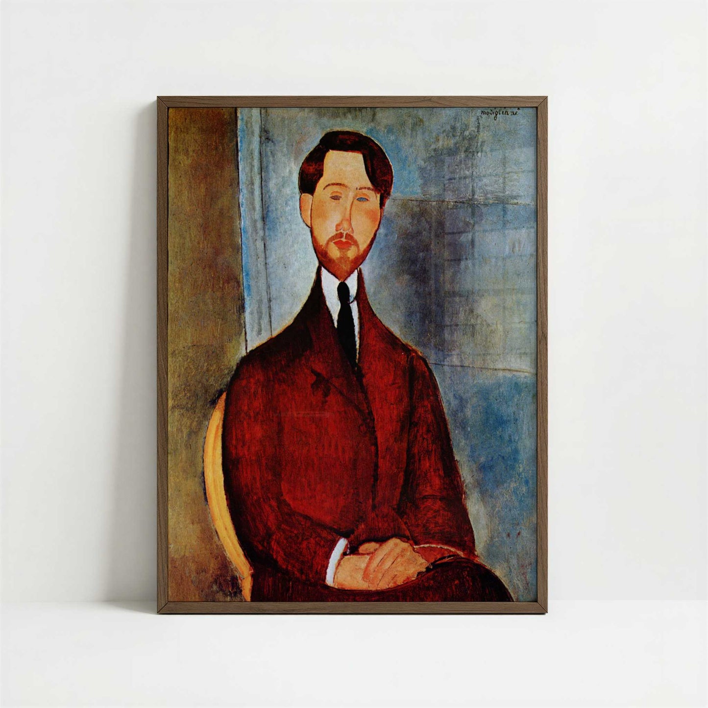 Portrait of Leopold Zborovski (1917) by Amedeo Modigliani – Art Print - Art print in dark wood frame