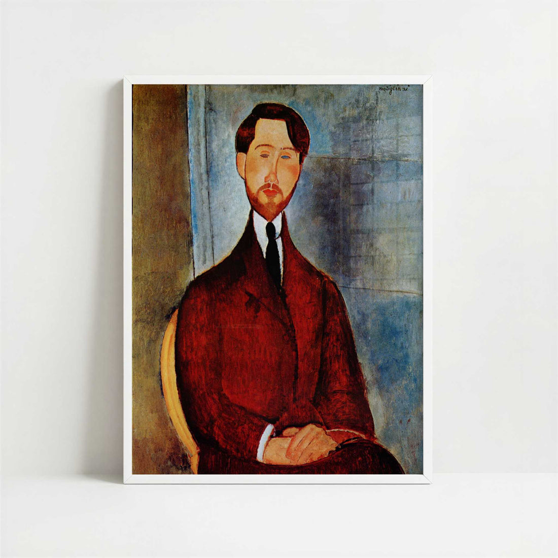 Portrait of Leopold Zborovski (1917) by Amedeo Modigliani – Art Print - Art print in white frame
