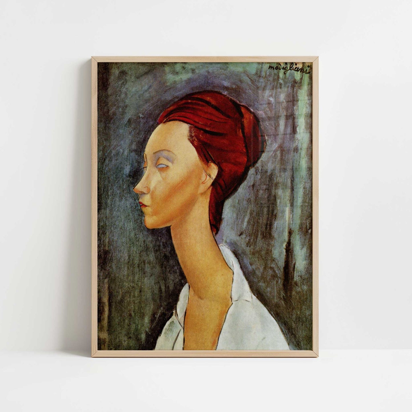 Portrait of Lunia Czechovska (1919) by Amedeo Modigliani – Art Print - Art print in oak frame