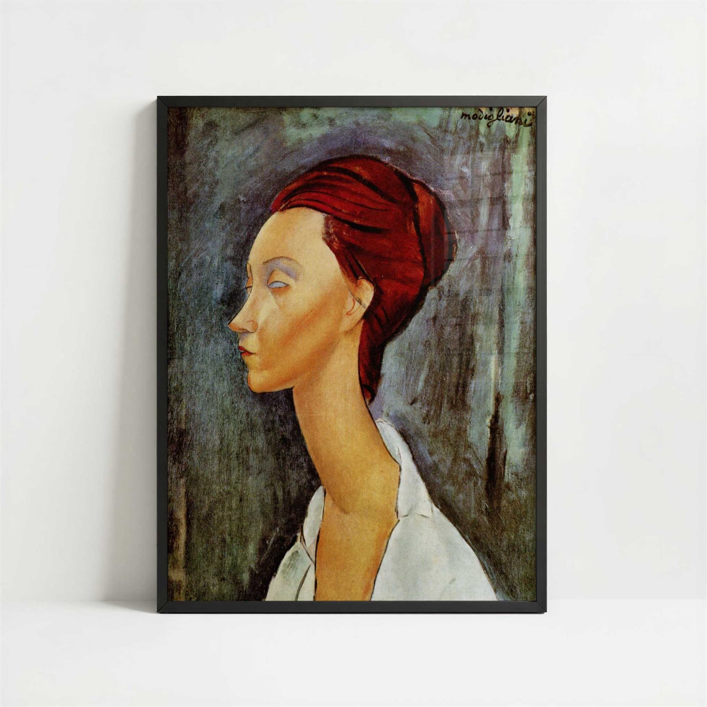 Portrait of Lunia Czechovska (1919) by Amedeo Modigliani – Art Print - Art print in black frame