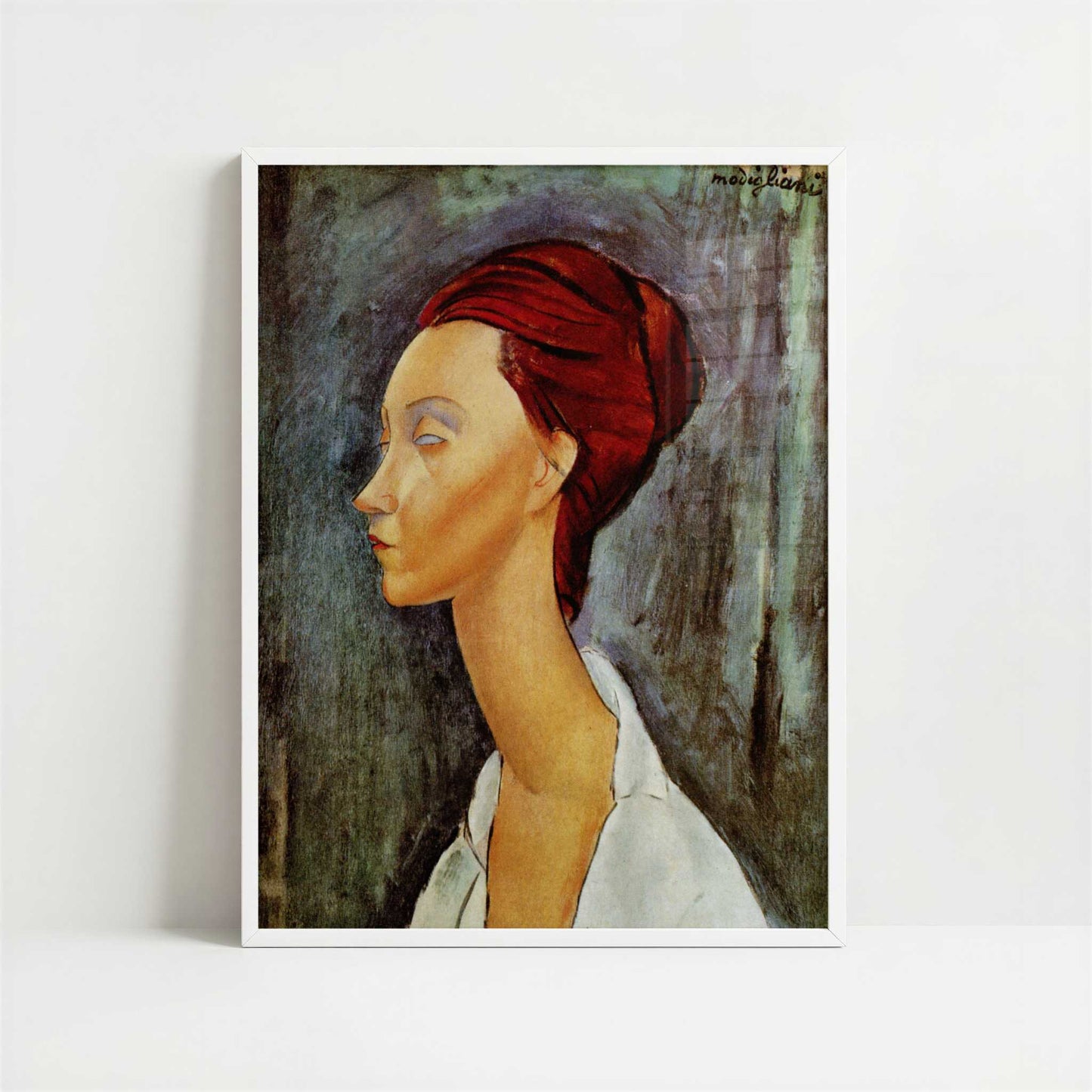 Portrait of Lunia Czechovska (1919) by Amedeo Modigliani – Art Print - Art print in white frame