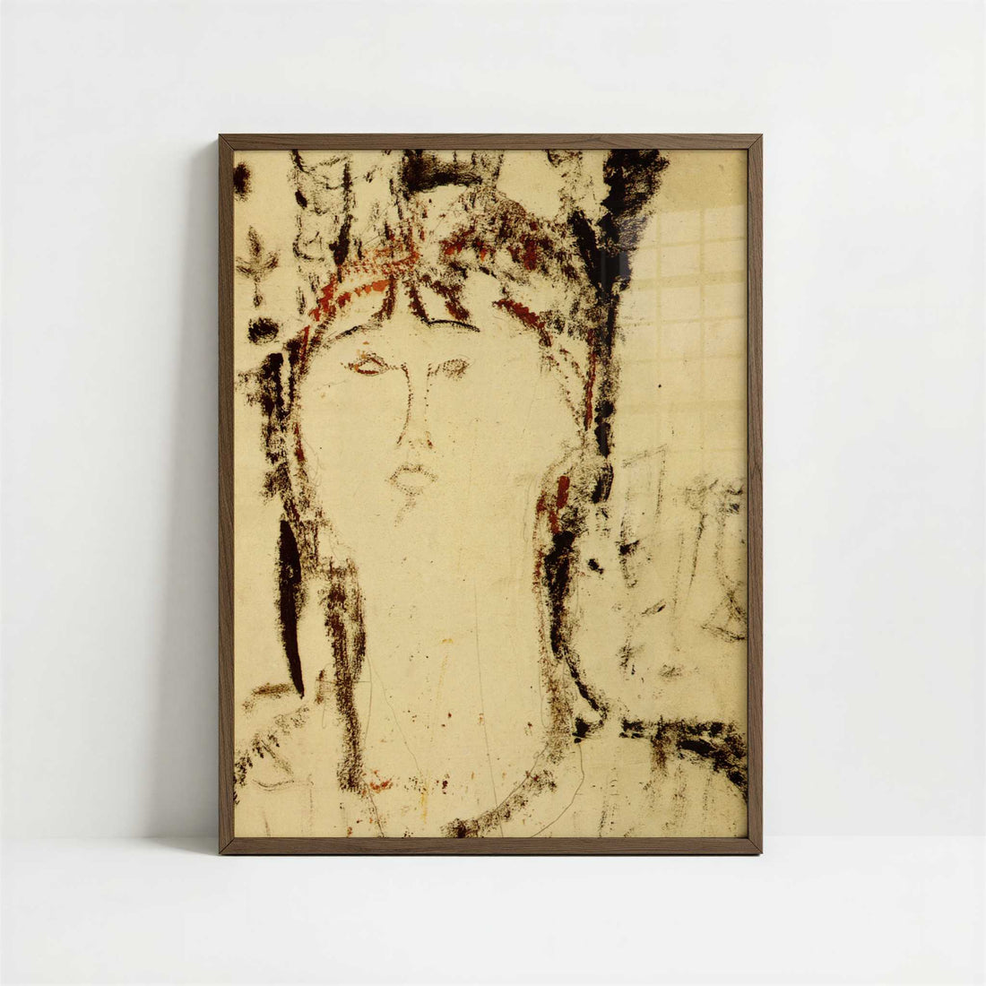 Portrait of a Woman (1915) by Amedeo Modigliani – Art Print - Art print in dark wood frame