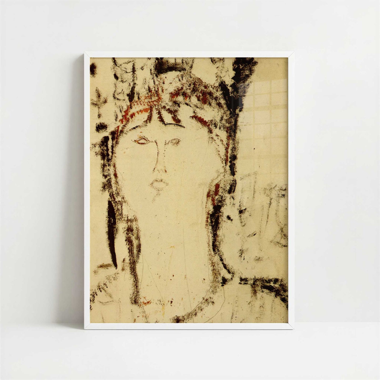 Portrait of a Woman (1915) by Amedeo Modigliani – Art Print - Art print in white frame