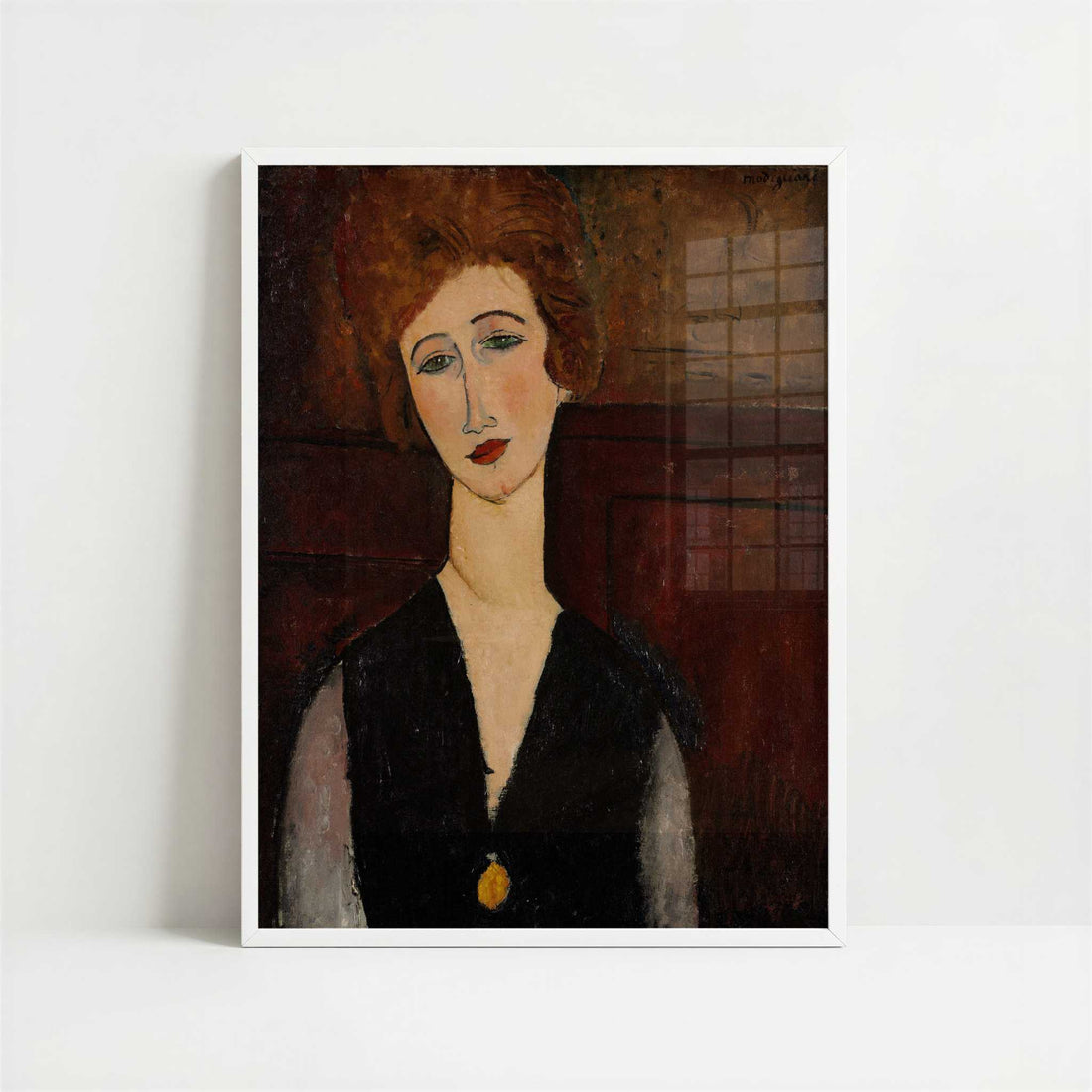 Portrait of a Woman (1917-18) by Amedeo Modigliani – Art Print - Art print in white frame