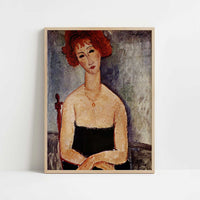 Red-headed Woman with Pendant Necklace (1917) by Amedeo Modigliani – Art Print - Art print in oak frame