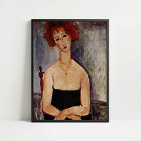 Red-headed Woman with Pendant Necklace (1917) by Amedeo Modigliani – Art Print - Art print in black frame