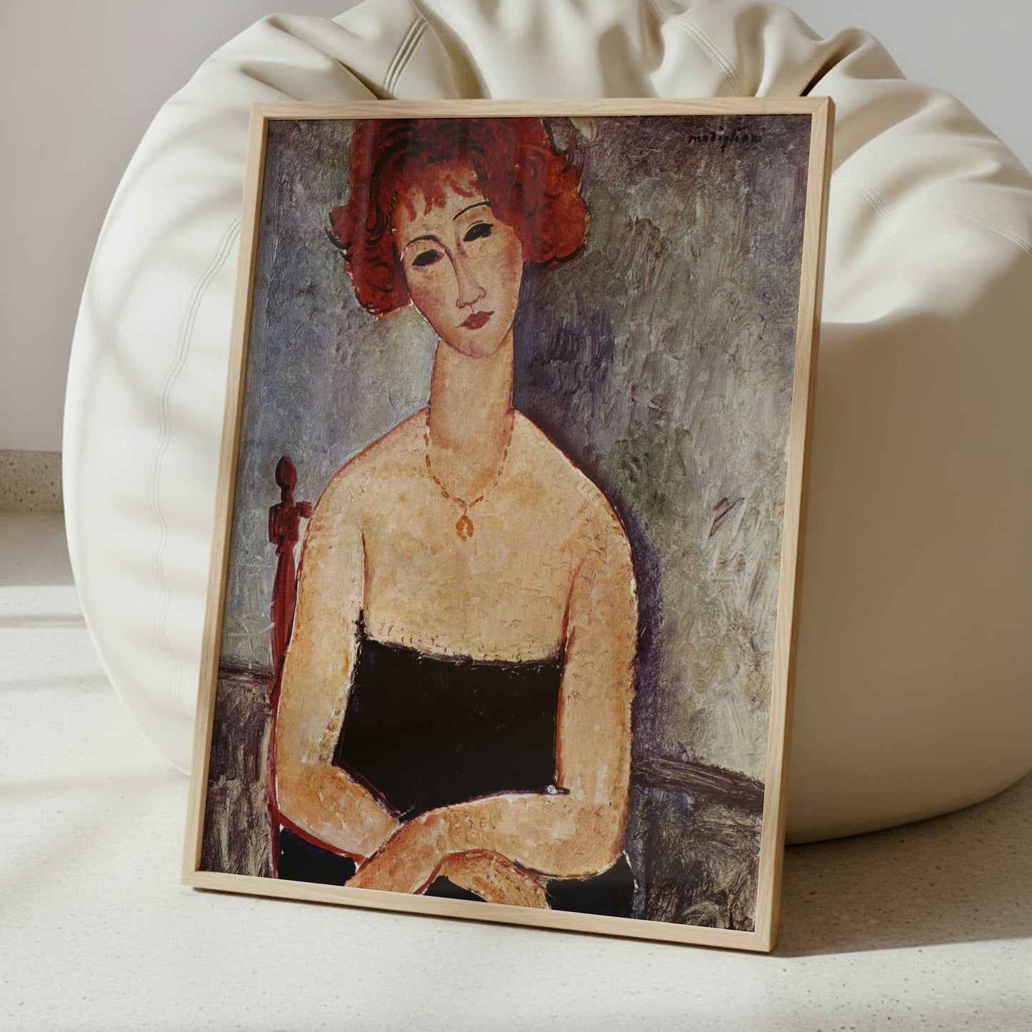 Red-headed Woman with Pendant Necklace (1917) by Amedeo Modigliani – Art Print - Interior inspiration