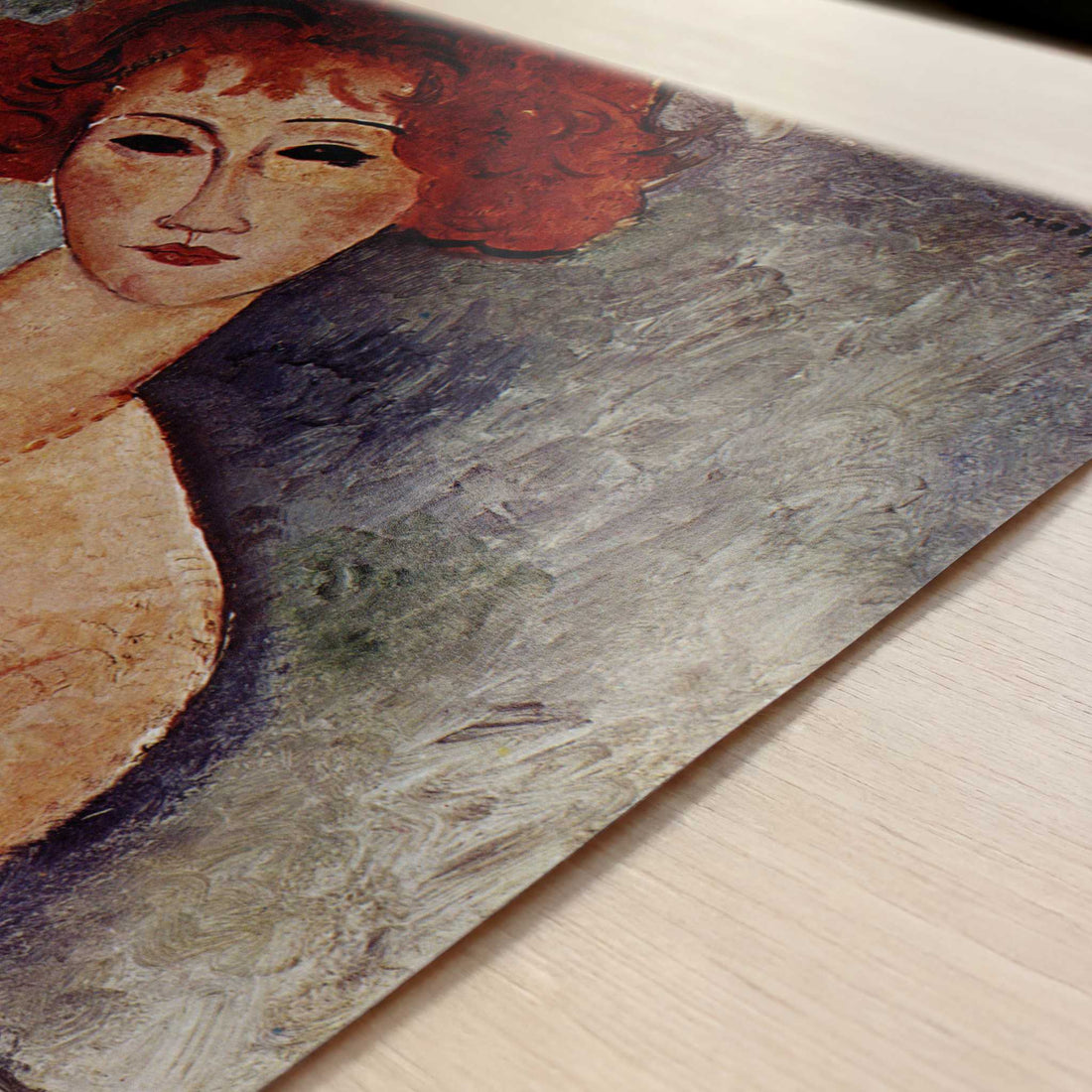 Red-headed Woman with Pendant Necklace (1917) by Amedeo Modigliani – Art Print - Close-up detail of the art print