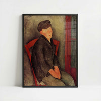 Seated Boy with Cap (1918) by Amedeo Modigliani – Art Print - Art print in black frame