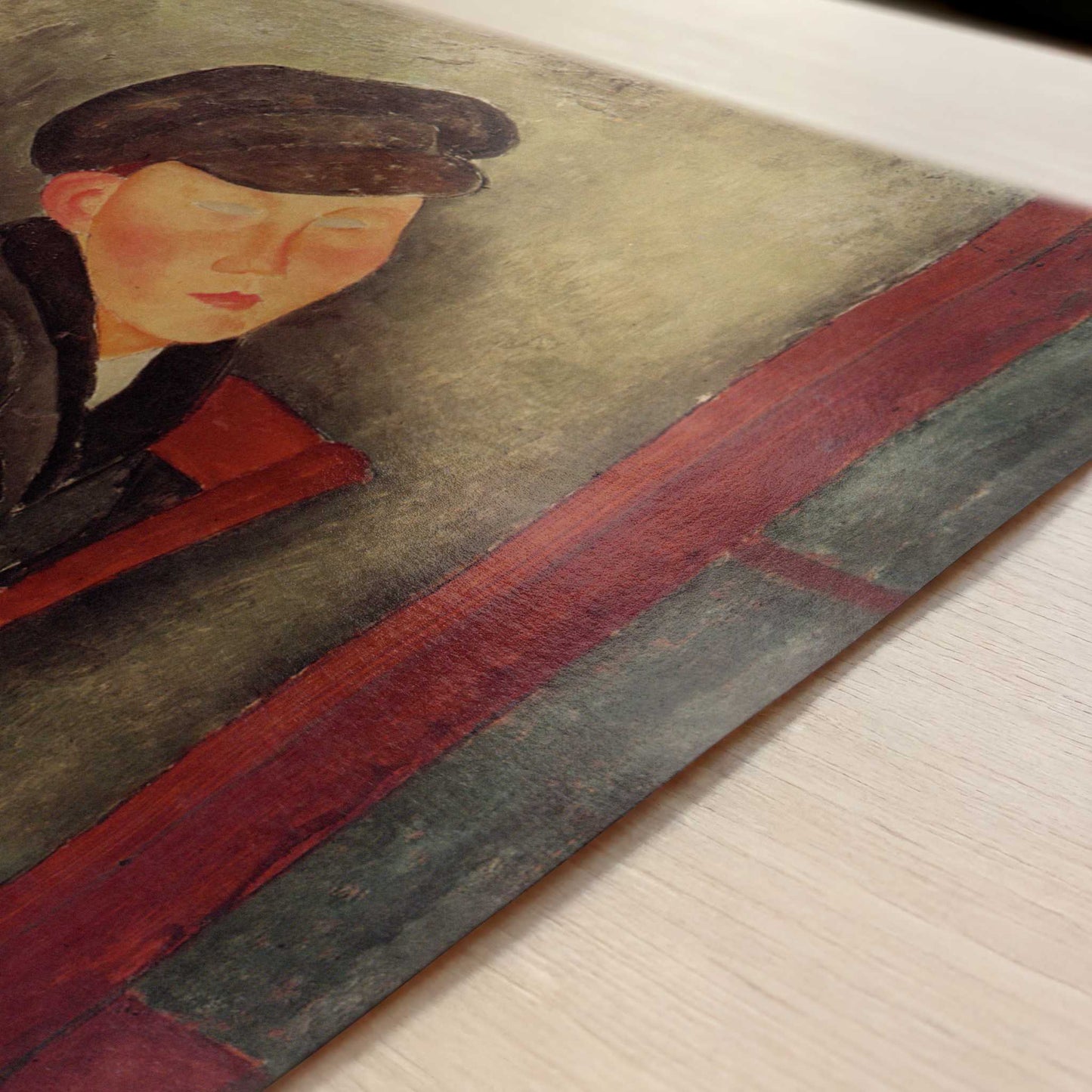 Seated Boy with Cap (1918) by Amedeo Modigliani – Art Print - Close-up detail of the art print