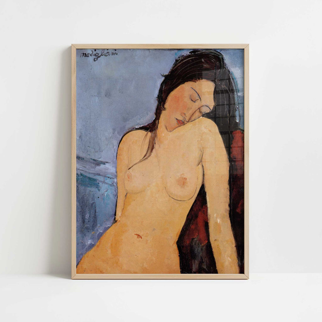 Seated Nude (1916) by Amedeo Modigliani – Art Print - Art print in oak frame