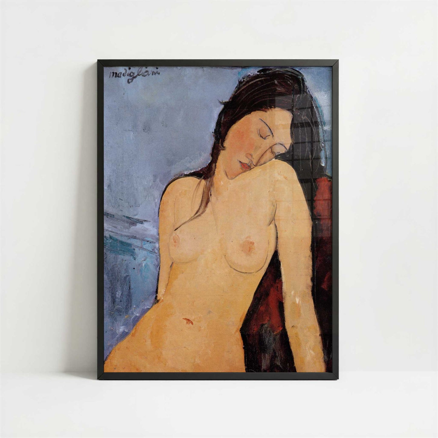 Seated Nude (1916) by Amedeo Modigliani – Art Print - Art print in black frame