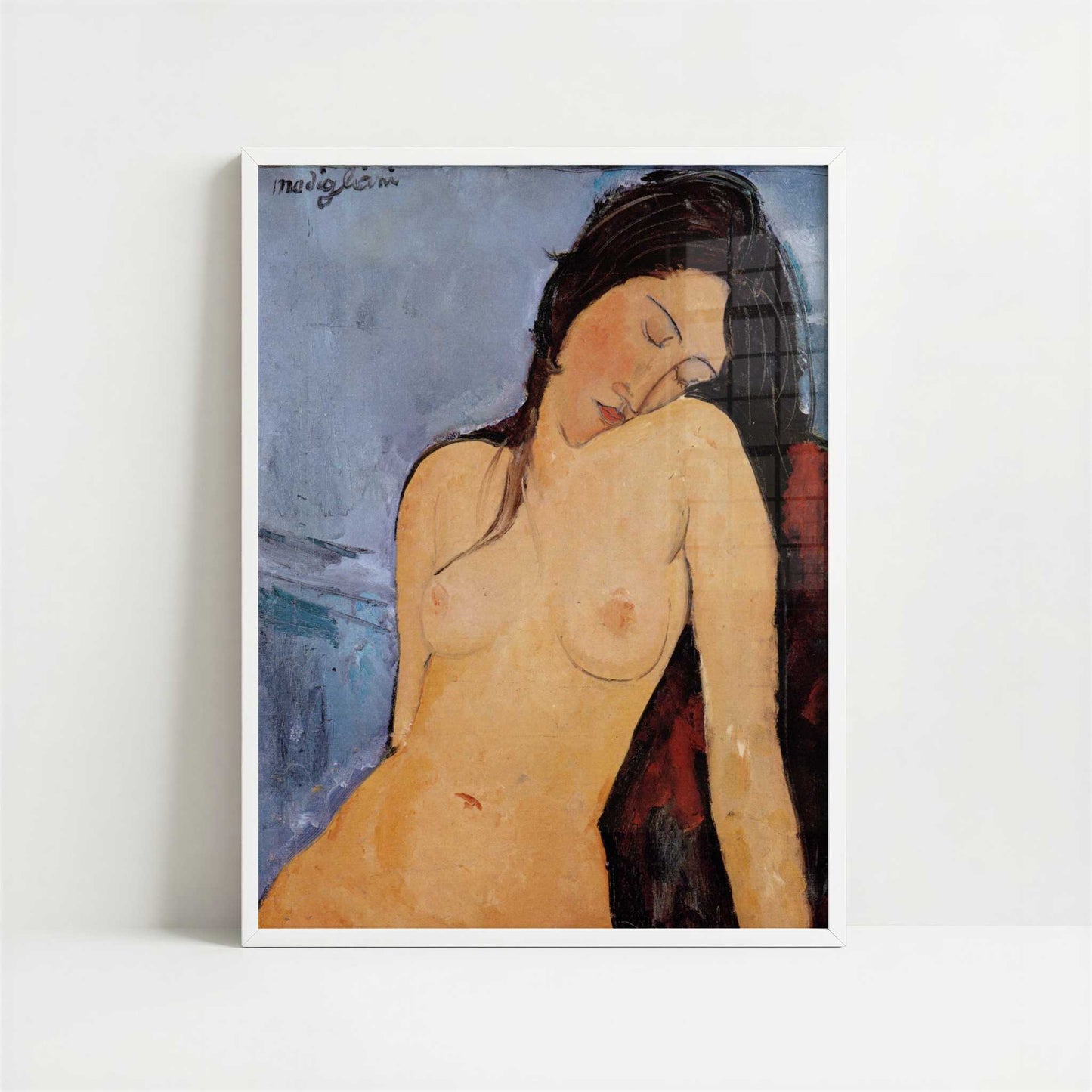 Seated Nude (1916) by Amedeo Modigliani – Art Print - Art print in white frame