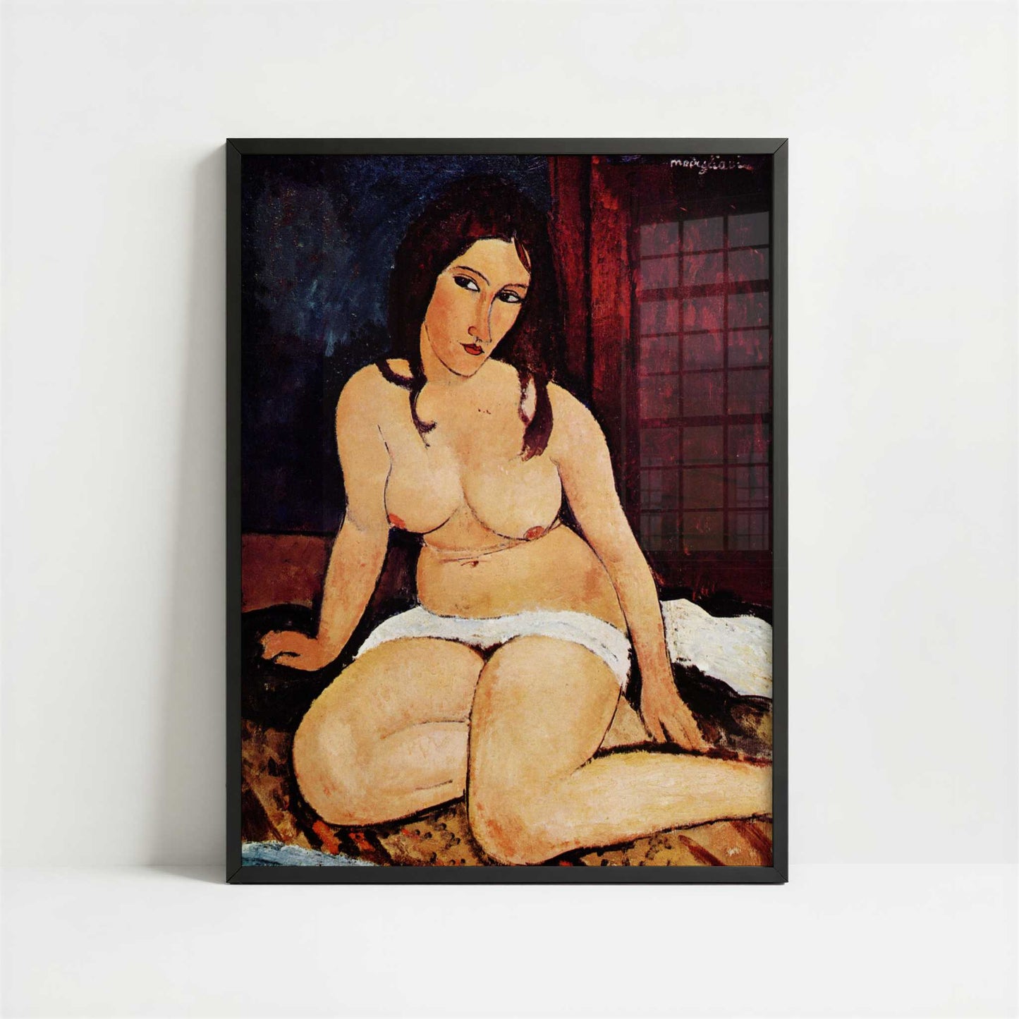Seated Nude (1917) by Amedeo Modigliani – Art Print - Art print in black frame