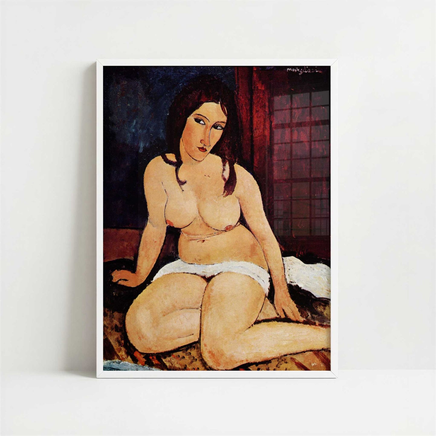 Seated Nude (1917) by Amedeo Modigliani – Art Print - Art print in white frame