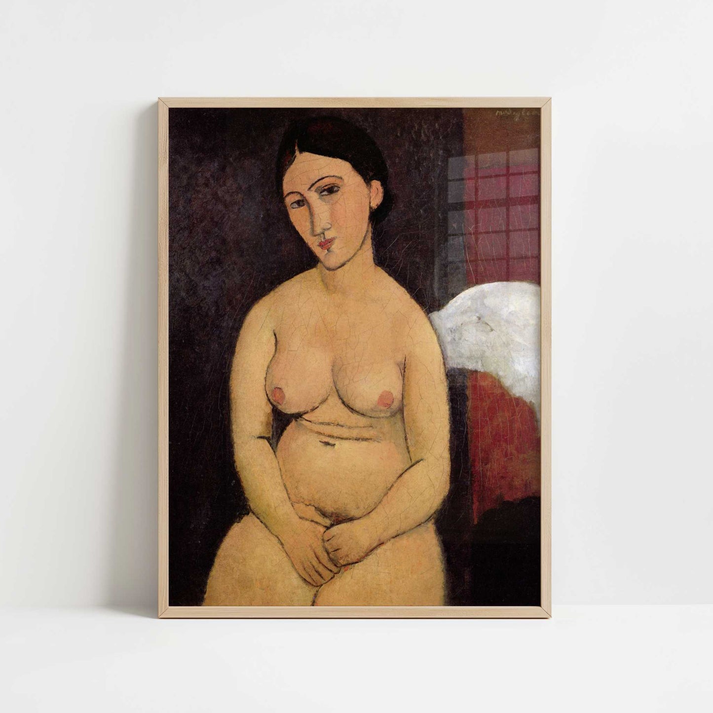 Seated Nude (c.1917) by Amedeo Modigliani – Art Print - Art print in oak frame