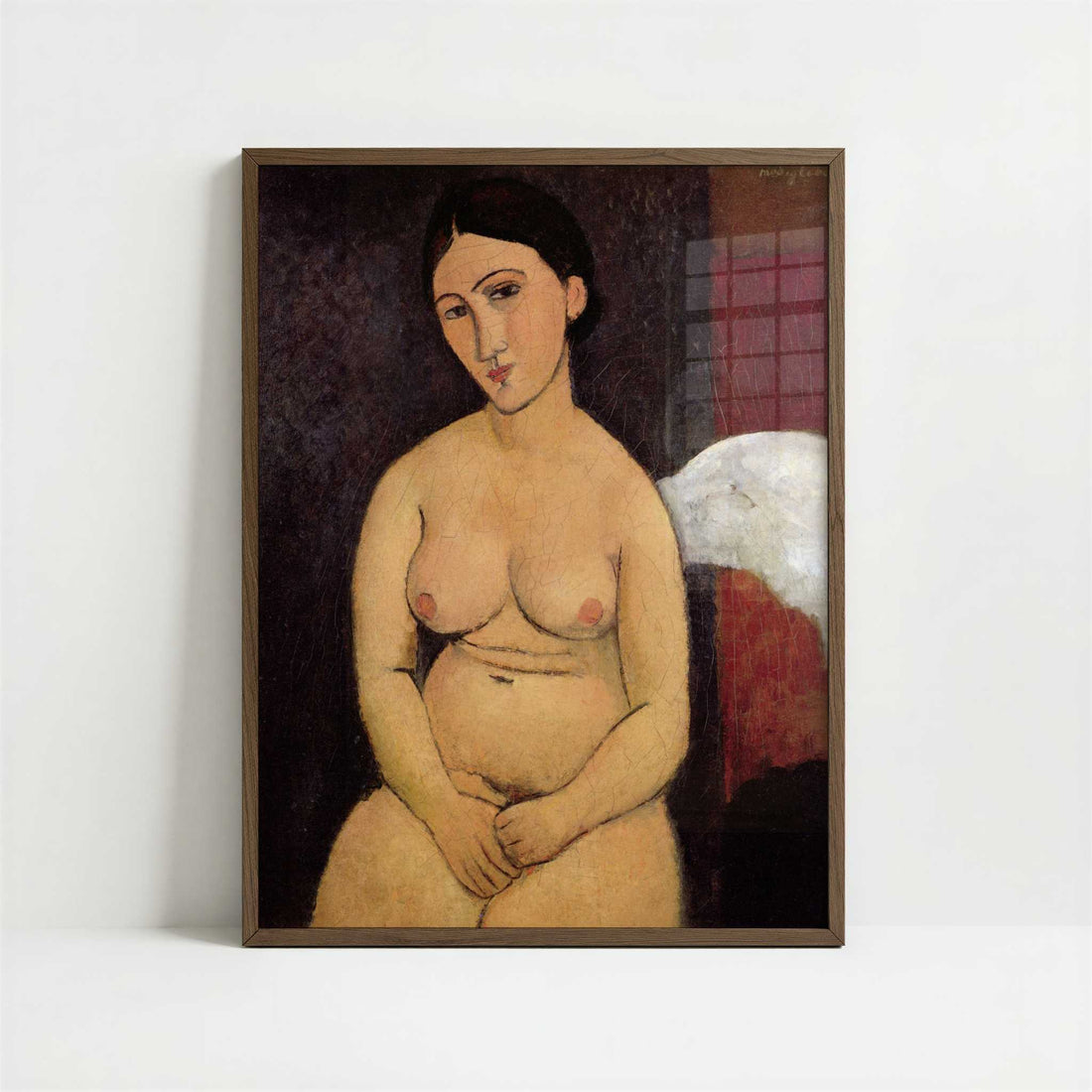 Seated Nude (c.1917) by Amedeo Modigliani – Art Print - Art print in dark wood frame