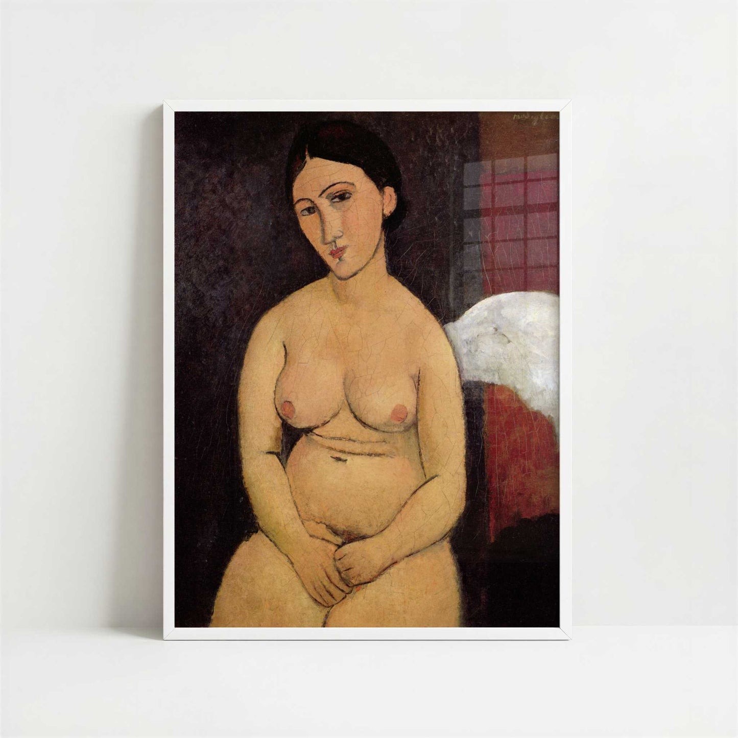 Seated Nude (c.1917) by Amedeo Modigliani – Art Print - Art print in white frame