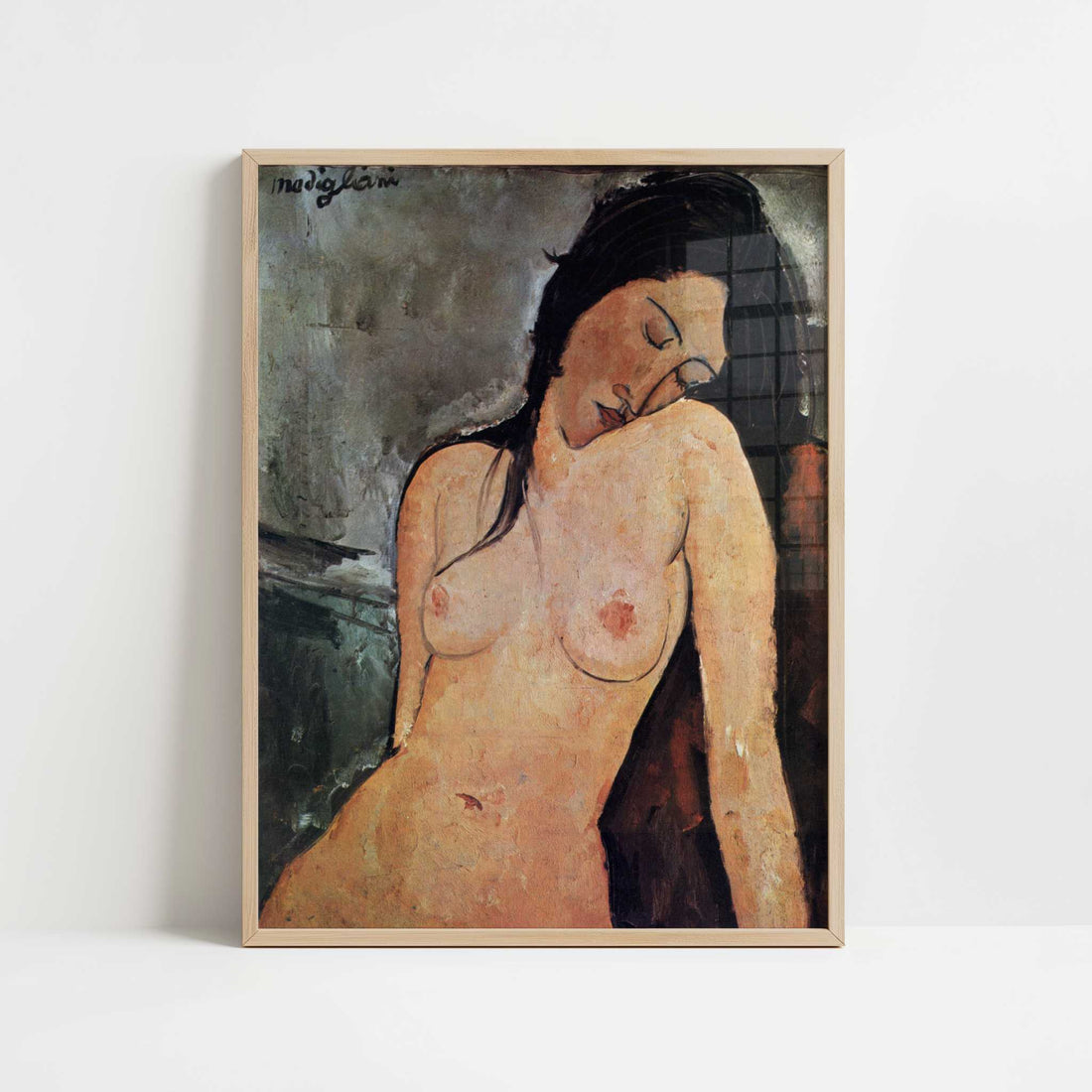 Seated Nude (1916) by Amedeo Modigliani – Art Print - Art print in oak frame