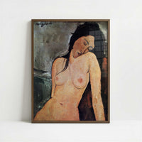 Seated Nude (1916) by Amedeo Modigliani – Art Print - Art print in dark wood frame