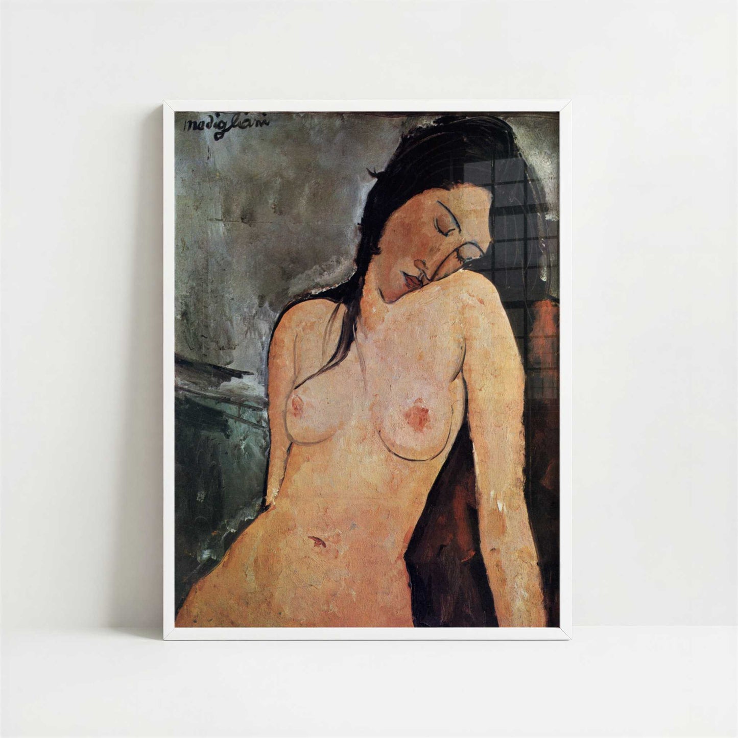 Seated Nude (1916) by Amedeo Modigliani – Art Print - Art print in white frame
