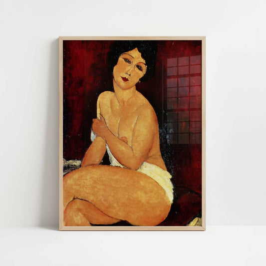 Seated Nude on Divan (1917) by Amedeo Modigliani – Art Print - Art print in oak frame