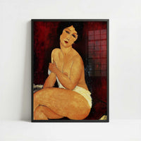 Seated Nude on Divan (1917) by Amedeo Modigliani – Art Print - Art print in black frame