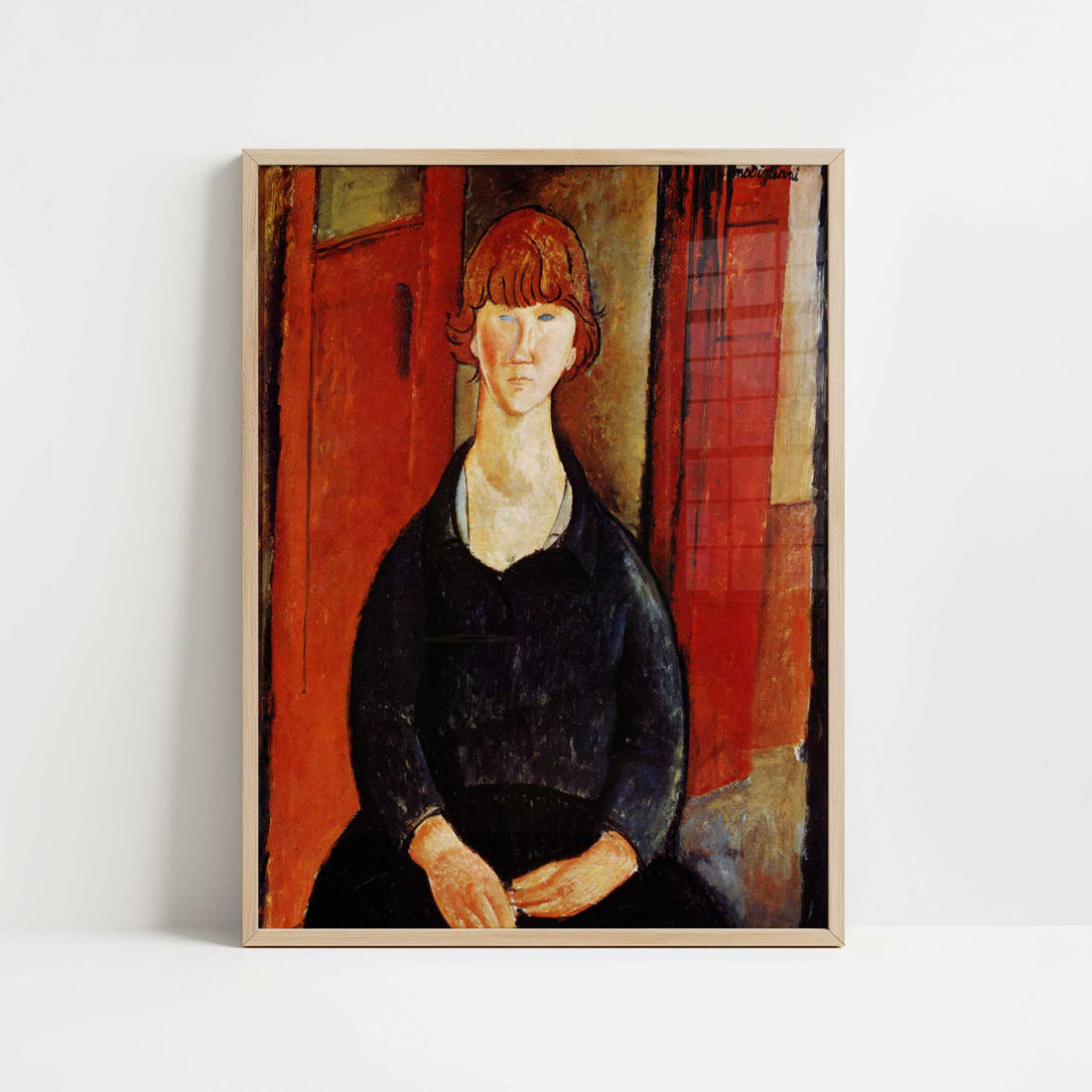 The Flower Vendor (1917) by Amedeo Modigliani – Art Print - Art print in oak frame