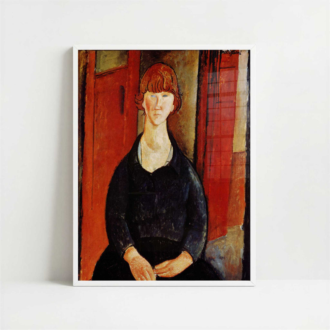 The Flower Vendor (1917) by Amedeo Modigliani – Art Print - Art print in white frame
