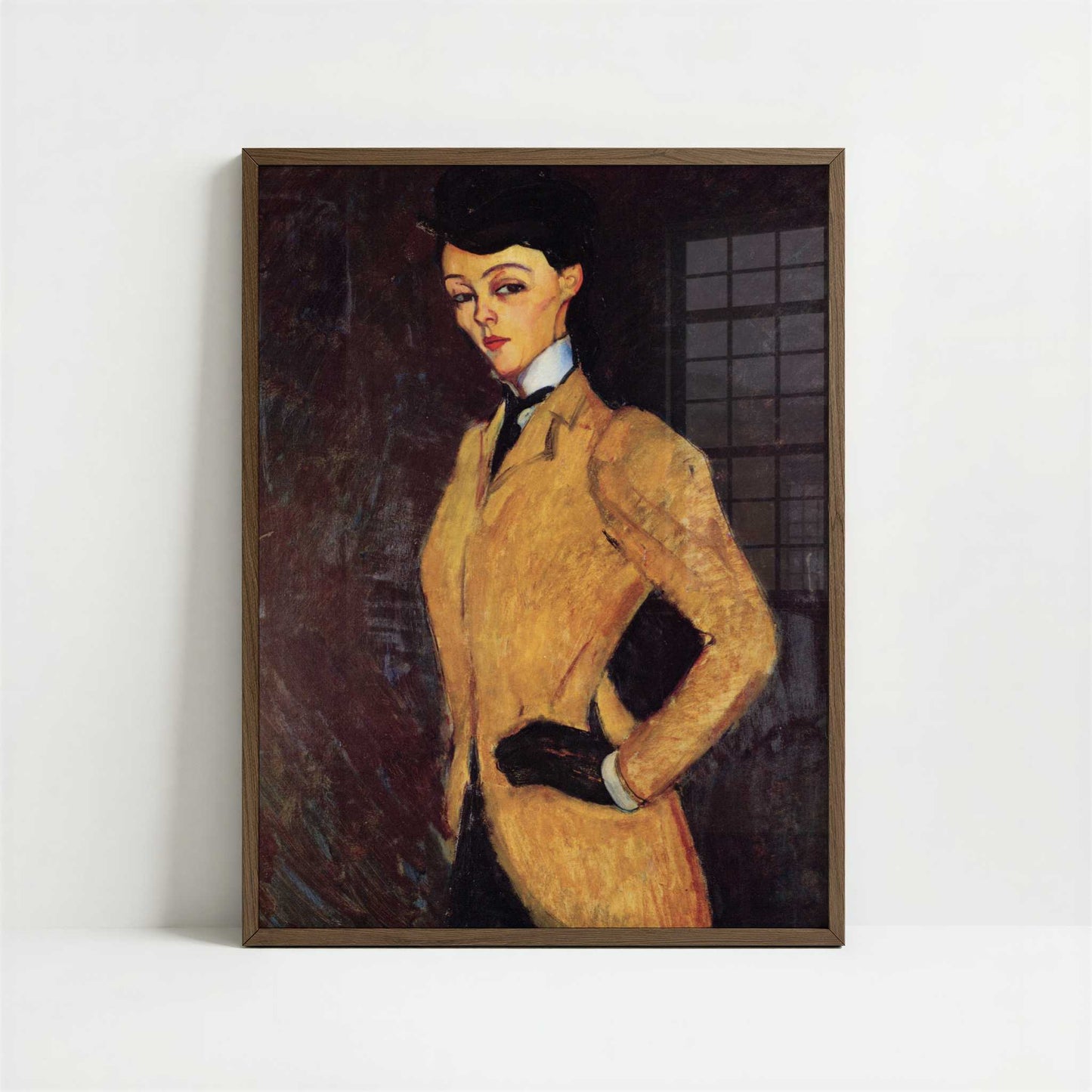 Woman in Yellow Jacket (1909) by Amedeo Modigliani – Art Print - Art print in dark wood frame