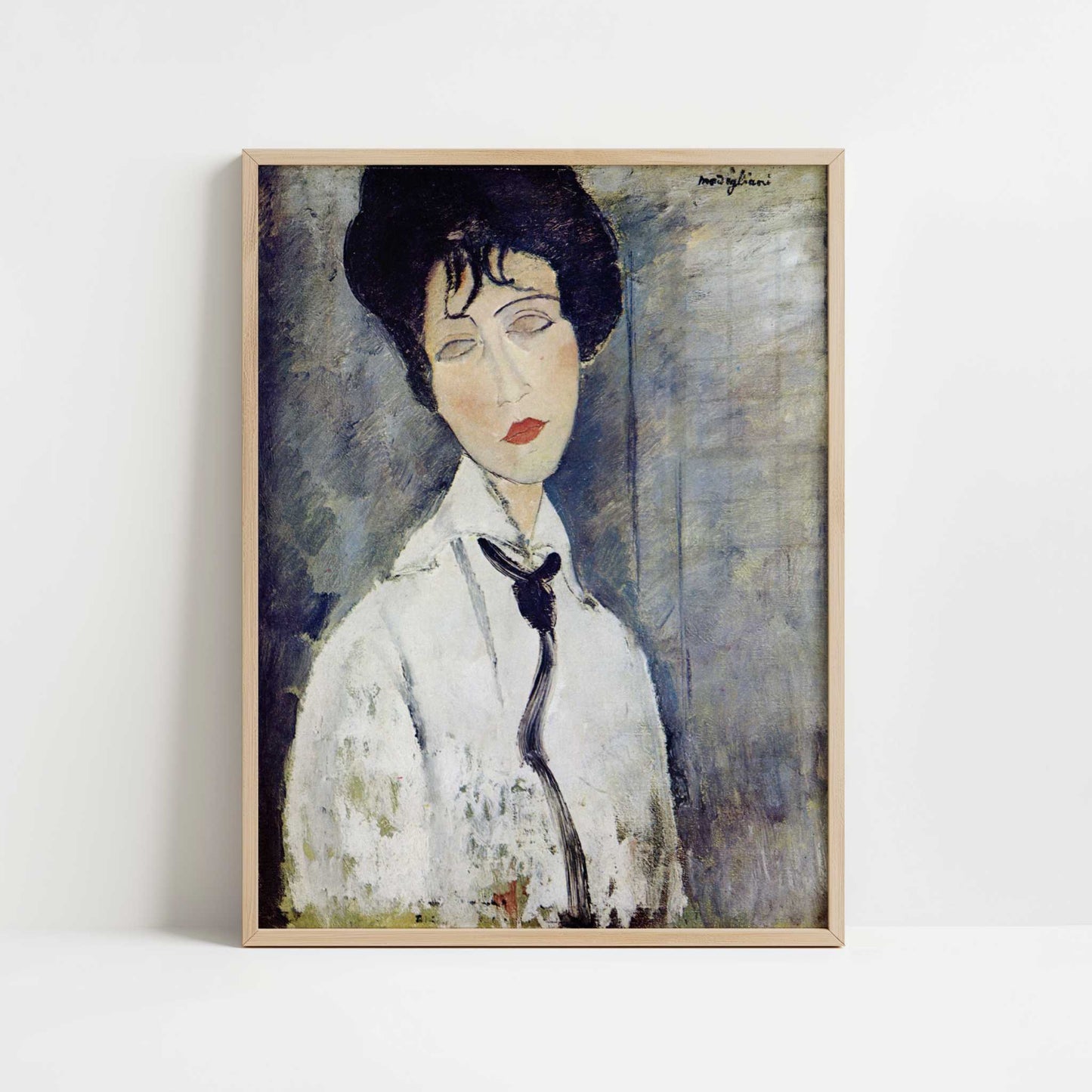 Woman with a Black Necklace (1917) by Amedeo Modigliani – Art Print - Art print in oak frame