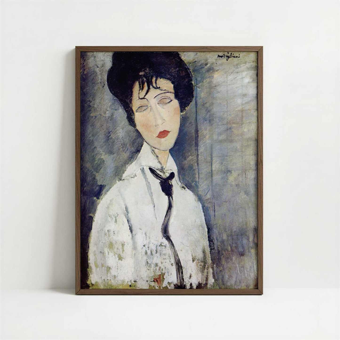 Woman with a Black Necklace (1917) by Amedeo Modigliani – Art Print - Art print in dark wood frame