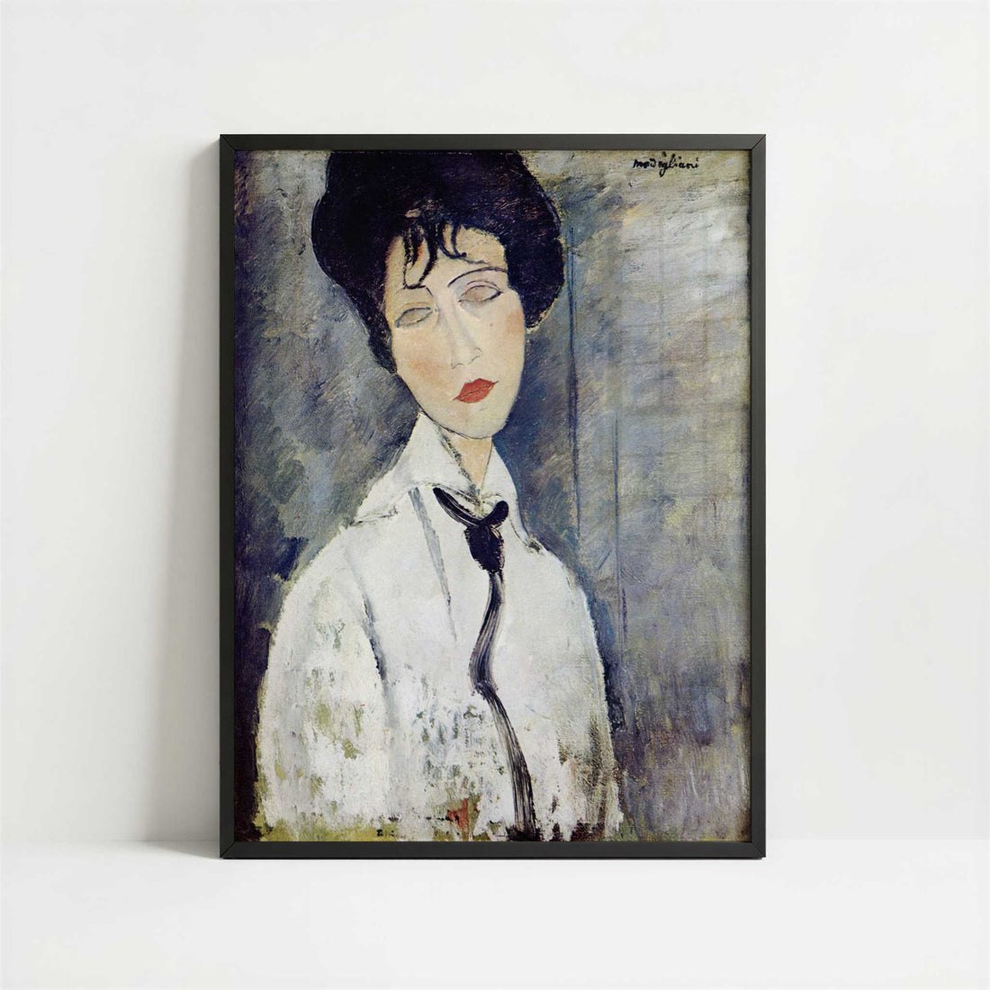 Woman with a Black Necklace (1917) by Amedeo Modigliani – Art Print - Art print in black frame