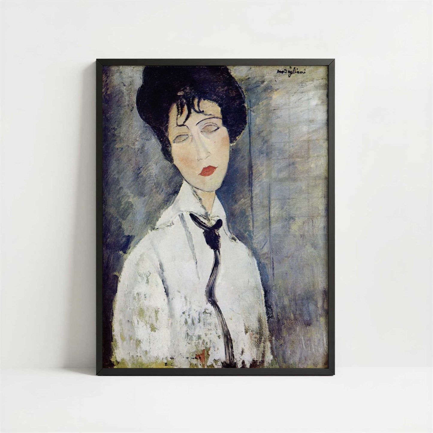 Woman with a Black Necklace (1917) by Amedeo Modigliani – Art Print - Art print in black frame
