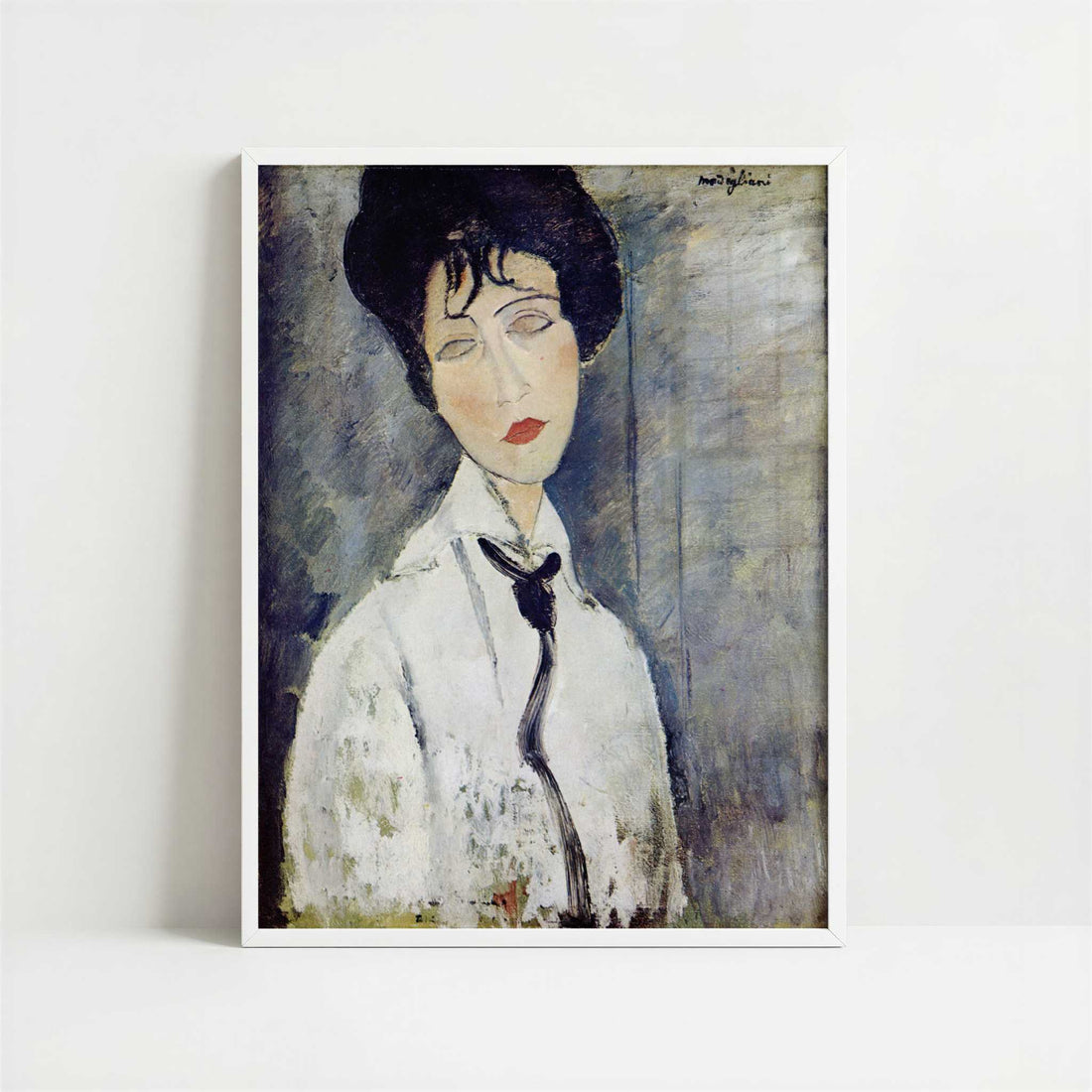 Woman with a Black Necklace (1917) by Amedeo Modigliani – Art Print - Art print in white frame