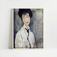 Woman with a Black Necklace (1917) by Amedeo Modigliani – Art Print - Art print in white frame