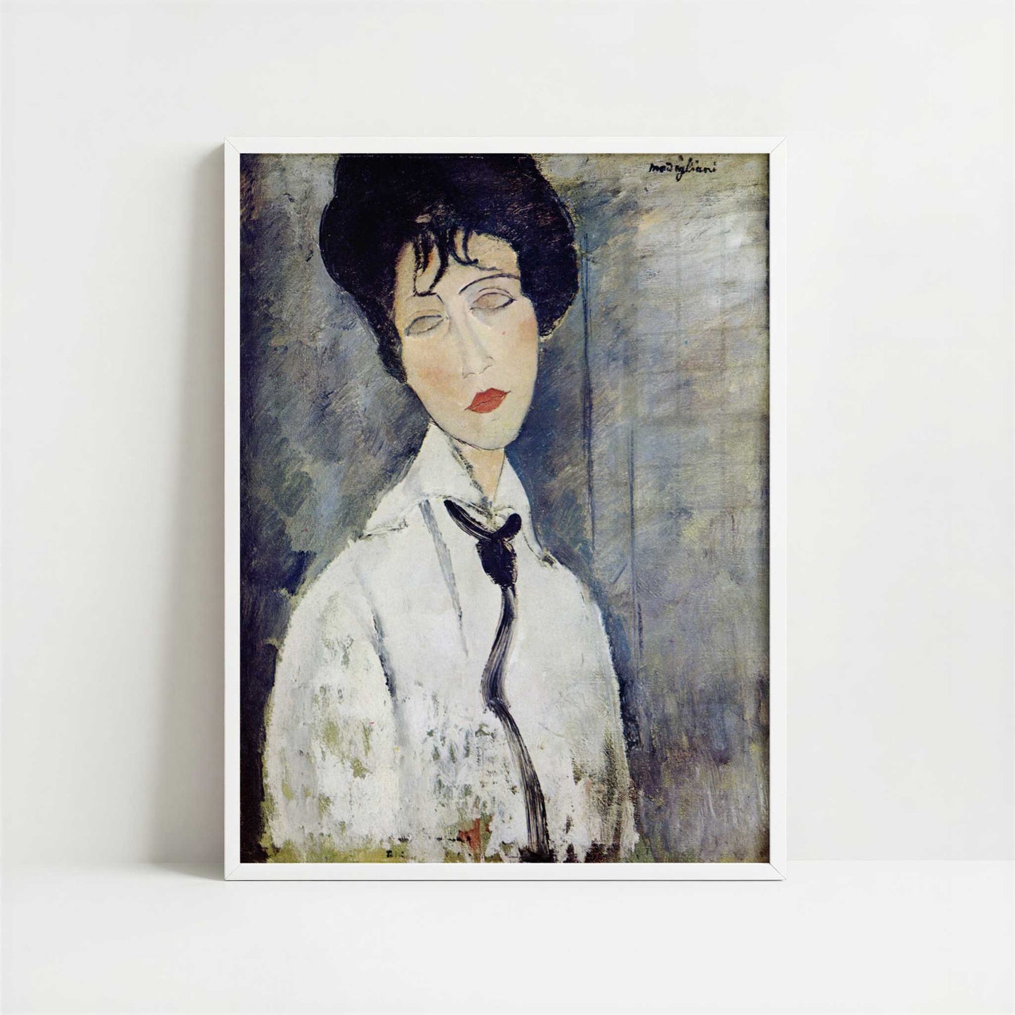 Woman with a Black Necklace (1917) by Amedeo Modigliani – Art Print - Art print in white frame