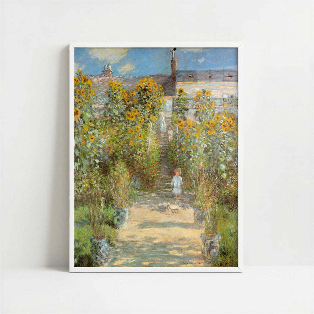 Artist's Garden at Vétheuil (1880) by Claude Monet – Art Print - Art print in white frame