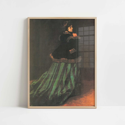 Camille (Woman in Green Dress) (1866) by Claude Monet – Art Print - Art print in oak frame