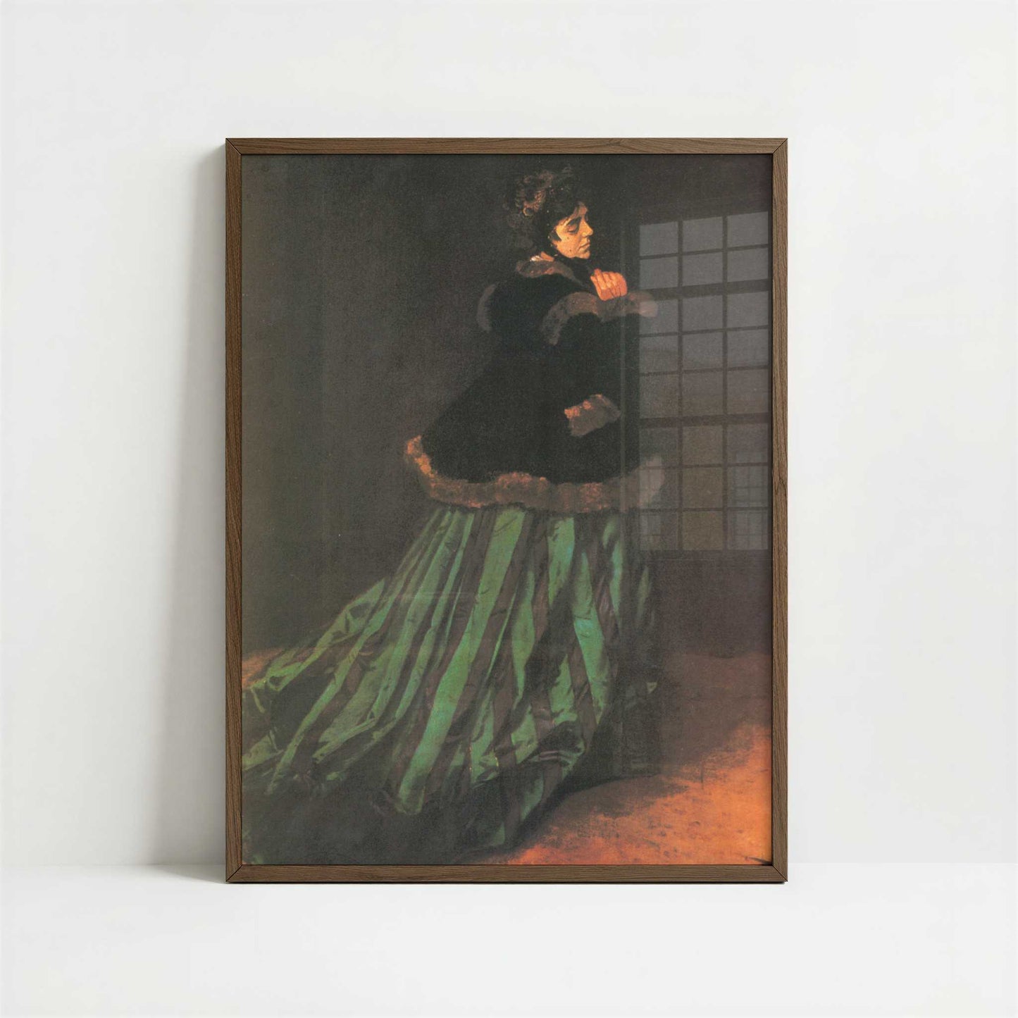 Camille (Woman in Green Dress) (1866) by Claude Monet – Art Print - Art print in dark wood frame