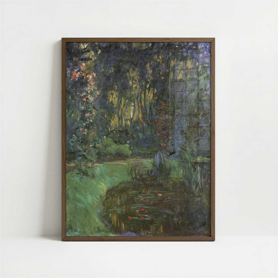 Corner of the Pond at Giverny (1918-19) by Claude Monet – Art Print - Art print in dark wood frame