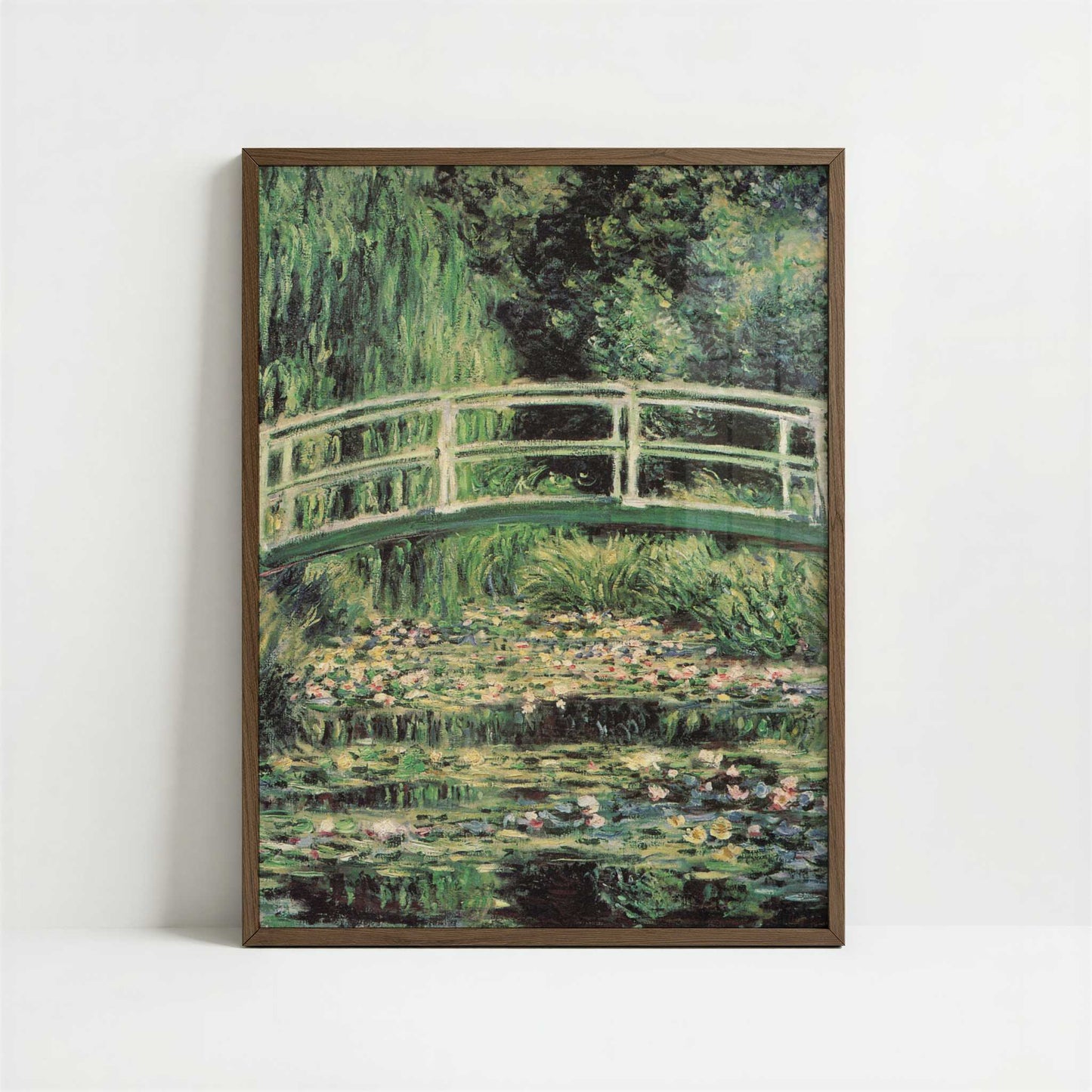 Japanese Bridge & Water-lilies, Harmony in Green (1899) by Claude Monet – Art Print - Art print in dark wood frame