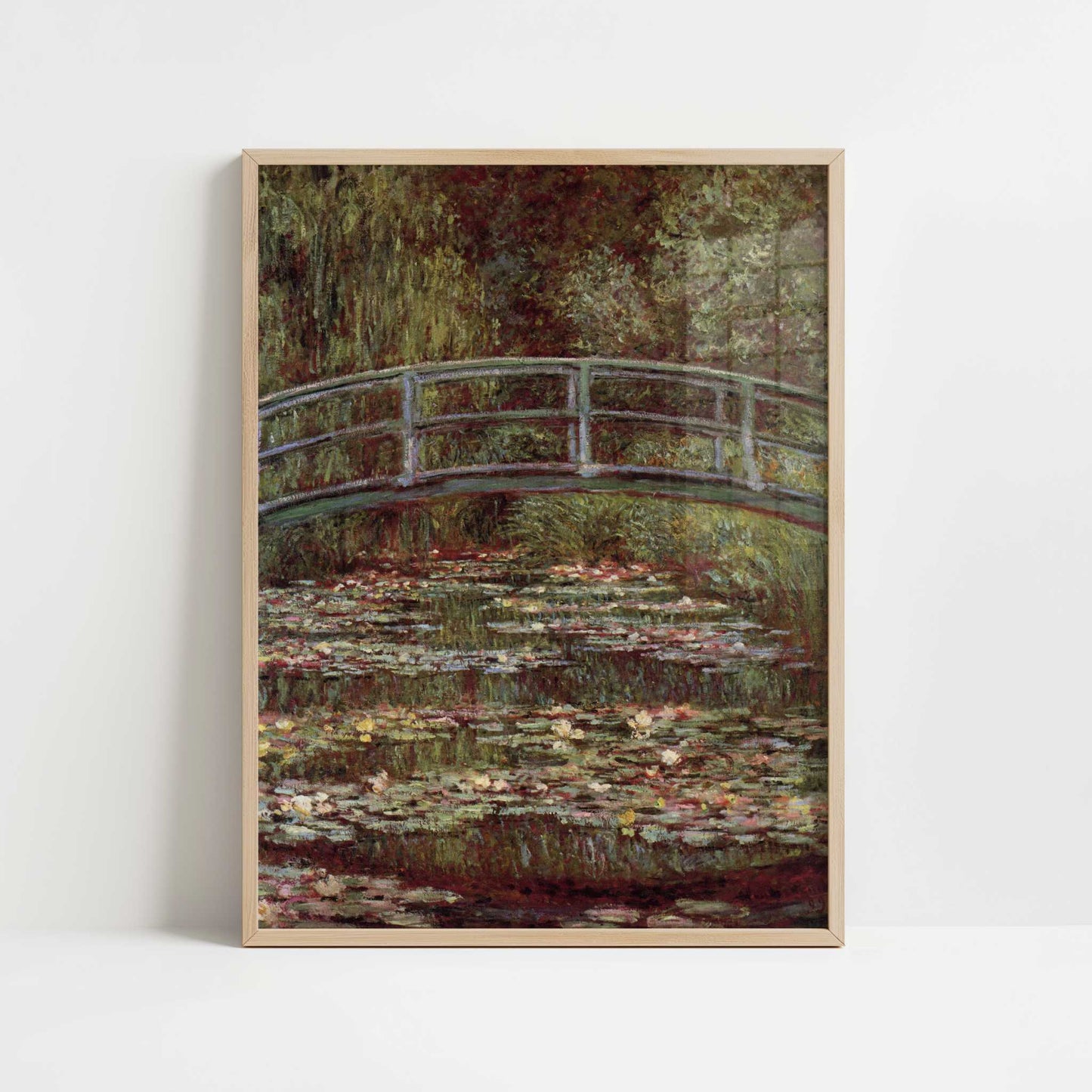 Japanese Bridge & Water Lilies (1899) by Claude Monet – Art Print - Art print in oak frame