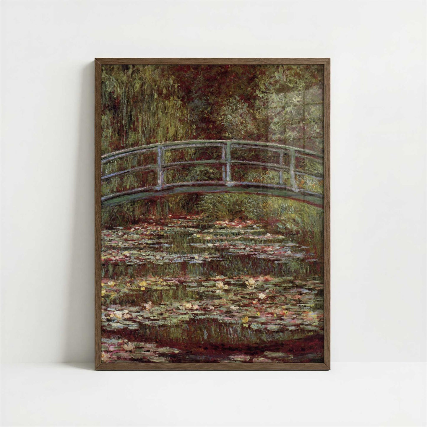Japanese Bridge & Water Lilies (1899) by Claude Monet – Art Print - Art print in dark wood frame
