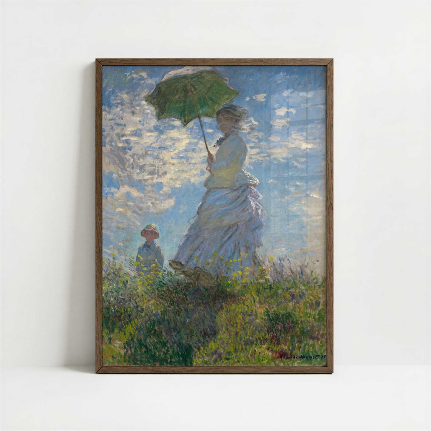 Lady with Parasol (1886) by Claude Monet – Art Print - Art print in dark wood frame